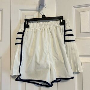 Women's White Athletic Shorts with Navy Trim